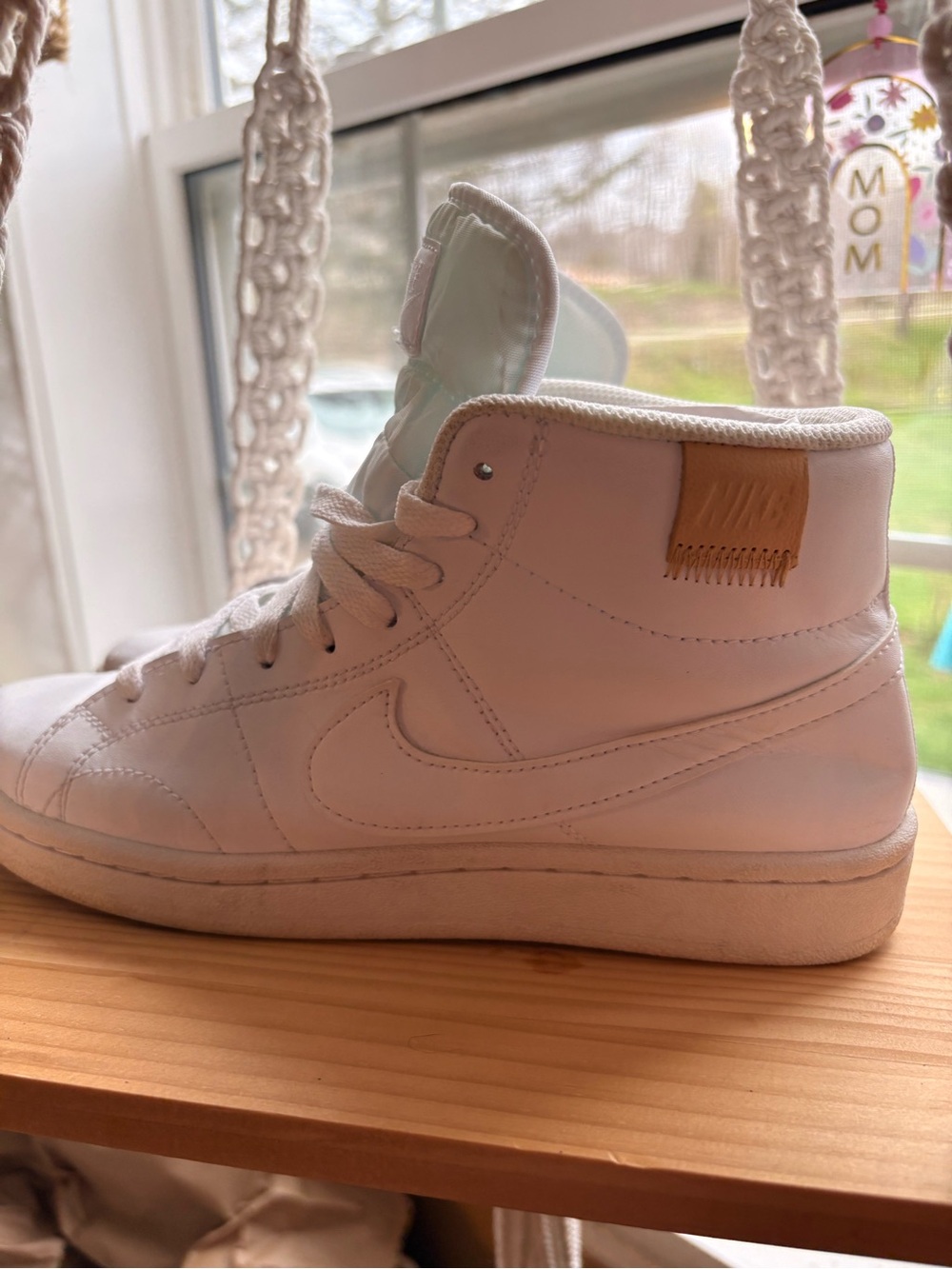 Nike White High-Top Sneakers with Tan Accent